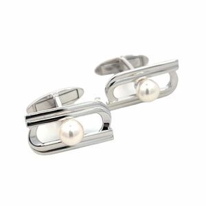 Mikimoto Estate Akoya Pearl Cufflinks Silver 6.15 mm M402